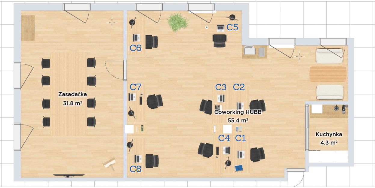 Coworking HUBB - pôdorys